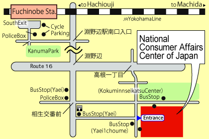 Map of Sagamihara Office. Details in text comes next the map.