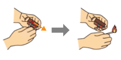 Illustration of how a match is ignited. It is ignited by rubbing its head chemical against the side chemical on the matchbox.