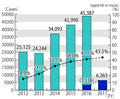 Graph of annual transition in the number of inquiries, followed by description in text