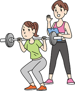 Illustration of a consumer receiving strength training under the guidance of a personal instructor