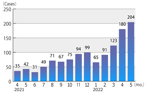 Graph showing the number of monthly inquiries from April 2021 through May 2022, followed by description in text