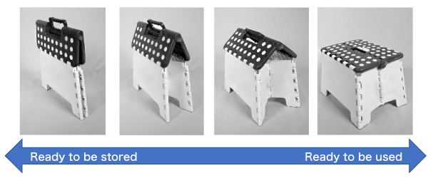 Four stages of appearance: the far-left photo shows the condition ready to be stored and the far-right photo shows the condition ready to be used.