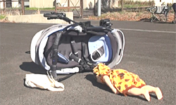 Scene from the video showing simulated accidents when a stroller falls over