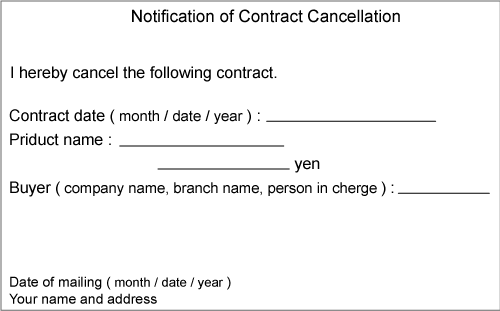 Example of a cooling-off notification to the buyer, followed by description in text