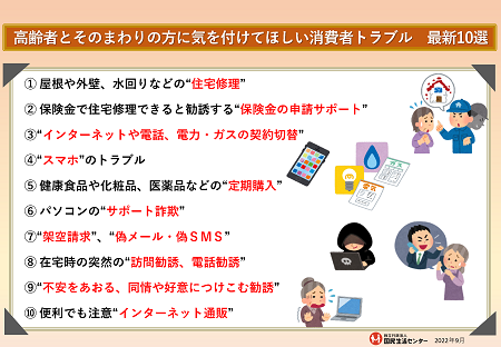 高齢者とそのまわりの方に気を付けてほしい消費者トラブル　最新10選