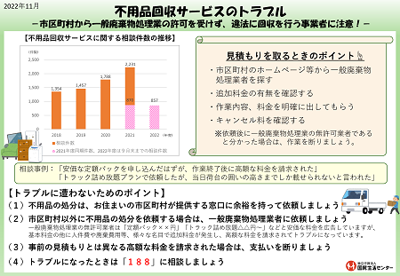 画像：啓発資料「不用品回収サービスのトラブル防止のポイント」