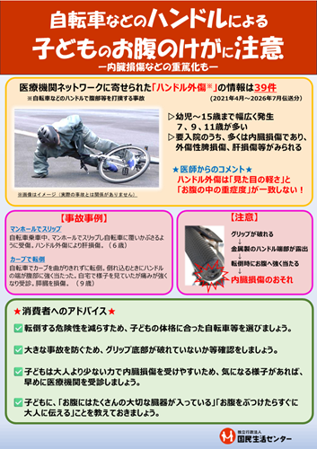 画像:啓発資料「自転車などのハンドルによる子どものお腹のけがに注意」